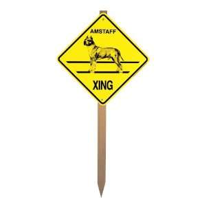  Amstaff Xing Caution Crossing Yard Sign on a Stake Dog 