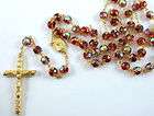 Gold Plated Red Double Cap Beads Holy Pray Rosary New in Box