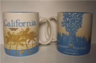 STARBUCKS BLUE CALIFORNIA PALM TREES COFFEE MUG CUP  