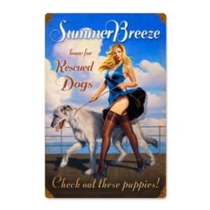    Summer Breeze Pin Up Dog Vintage Metal Sign: Home & Kitchen