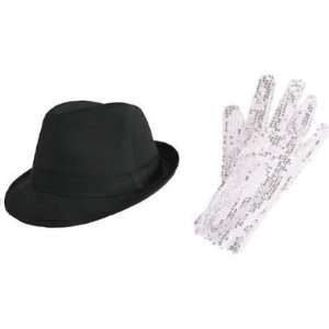  Black Cotton Fedora Hat and Glitter Glove 