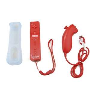  Red Remote Motion Plus inside 2 in1 Nunchuck for Wii 