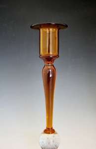 FINE PAIR C1930 PAIRPOINT AMBER GLASS CONTROLLED BUBBLE CANDLESTICKS 