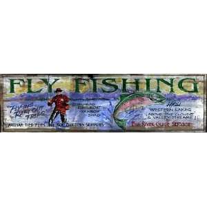 Vintage Signs, Fly Fishing LARGE Rustic Wood Sign, 14x42:  