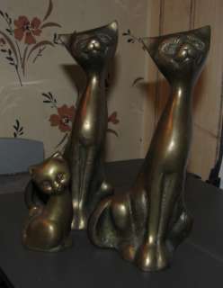 Set of 3 Vintage Brass Cat Statues. Figures. Unmarked. Feline  