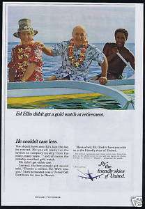 1966 Hawaii Retirement Outrigger United Airlines Ad  