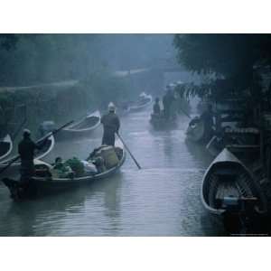 People Ferrying Goods on Canal in Early Morning Mist, Nyaungshwe, Shan 