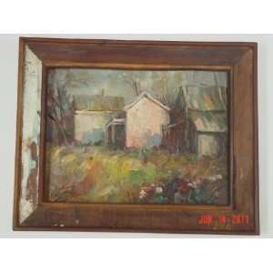   Painted Oil Painting with Reclaimed Antique Style Salvaged Wood Frame