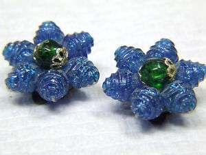 GERMANY BLUE CONFETTI LUCITE VINTAGE JEWELRY EARRINGS  