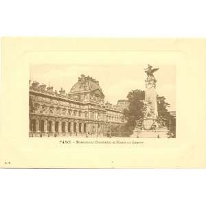  1910 Vintage Postcard Gambetta Monument and Louvre   Paris 