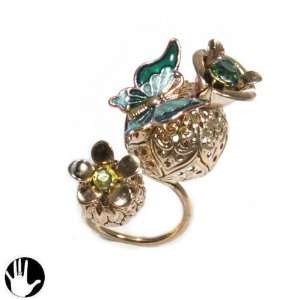 sg paris women ring adjustable ring antic gold comb green metal/enamel 