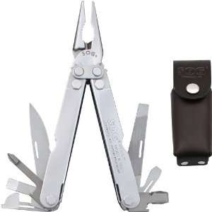 SOG Deluxe Pocket PowerPlier Stainless Finish Multi Tool with Leather 