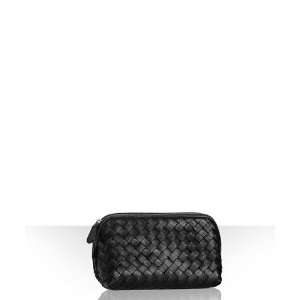 Bottega Veneta black basketwoven leather zip case