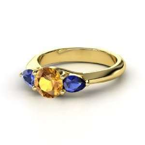 Triad Ring, Round Citrine 18K Yellow Gold Ring with 