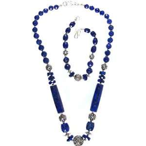  Faceted Lapis Lazuli Necklace with Matching Bracelet Set 