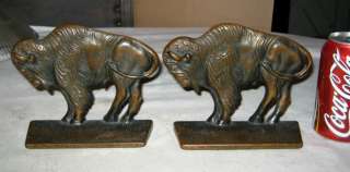   CAST IRON BUFFALO BISON ART STATUE BOOKENDS WESTERN INDIAN TOOL  