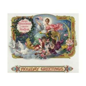 Holiday Greetings Brand Cigar Box Label, Merry Christmas and Happy New 