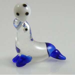  Seal with a Ball Miniature Glass Figurine Clear & Dark 