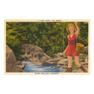 Fishing in Sun Valley, Idaho, Girl in Sun Dress Premium Poster Print 