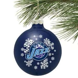  Utah Jazz Navy Blue Snowflake Glass Ornament: Sports 