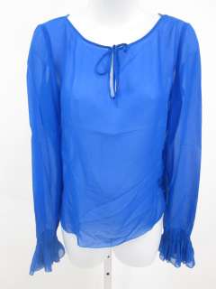 VANESSA BRUNO Bright Blue Sheer Silk Blouse Top Size 40  