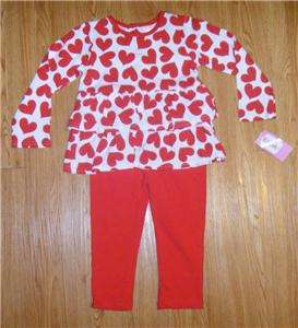 GIRLS 24 MONTH 2T BOUTIQUE VALENTINES DAY OUTFIT PANTS TOP SET RED NEW 