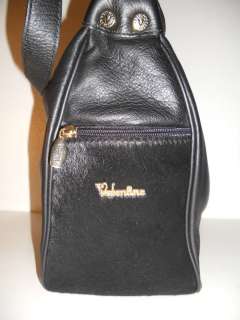 NWT $330 VALENTINA ITALY Italian Made Black Leather Cowhide Sling 