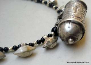   antique tribal old silver beads taviz amulet pendant necklace charm