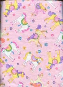 AMUSEMENT CAROUSEL HORSES ON PINK Cotton Quilt Fabric  