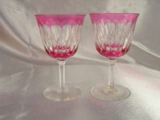   DORFLINGER? VAL ST LAMBERT? 2 TONED CRANBERRY ROSE CASED WINE GLASSES