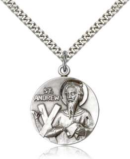 Silver St. Andrew W/24 Necklace Saint Medal  