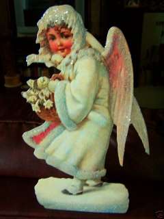 Vintage Victorian Christmas Glittered Angel card REPRO  