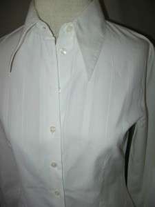 ANNE FONTAINE Marc White Long Sleeve Blouse w/White Textured Stripes 