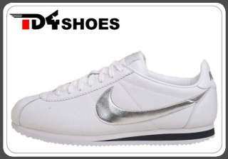 Nike Classic Cortez White Leather 09 Metallic Silver Shoes 349026 104 