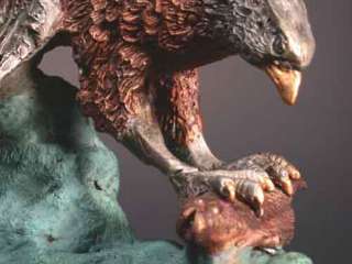 Bronze Bald Eagle Catching Fish Marble Base Lost Wax  