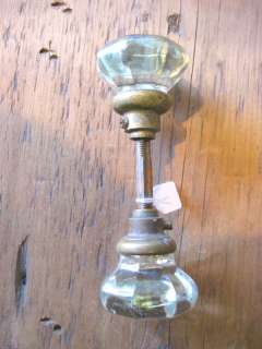 Large Antique Glass Door Knobs with Rod, Brass  