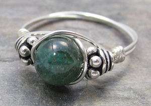 Green Apatite Bali Sterling Silver Wire Wrapped Bead Ring ANY size 
