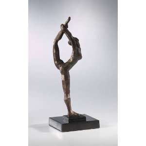  Cast Iron with Marble Base Standing Bow Yoga Sculpture 