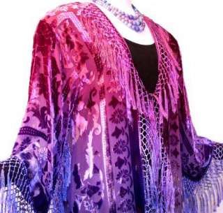 Hand Dyed Burnout Velvet Kimono Jacket Purple Magenta  