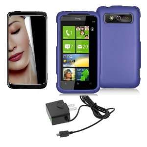 HTC 7 TROPHY T8686 PURPLE RUBBERIZED CASE, TRAVEL HOME WALL CHARGER 