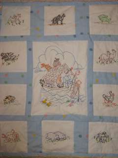 Aunt Marthas Noahs Ark Baby Quilt done using fabric paints