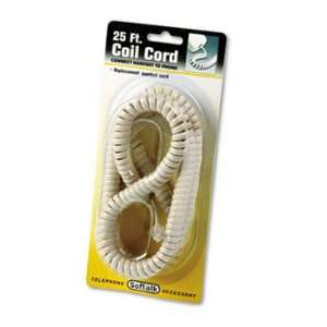  Coiled Phone Cord, Plug/Plug, 25 ft., Ivory