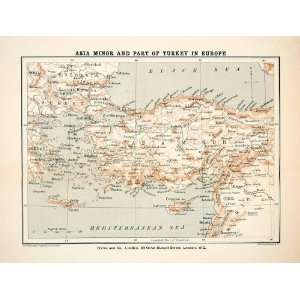  1910 Print Map Asia Minor Turkey Bulgaria Syria Greece 