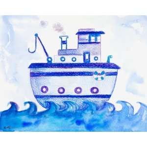  Blue Tugboat Wall Mural