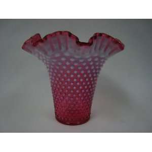  Vintage Fenton Cranberry Opalescent Hopnail 10  Flip Vase 