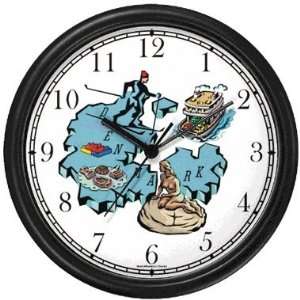  Denmark or Danish Map with Icons Wall Clock by WatchBuddy 