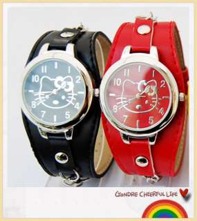 Cute Leather HelloKitty lovely Girls women Quartz Watch Wristwatch A13 