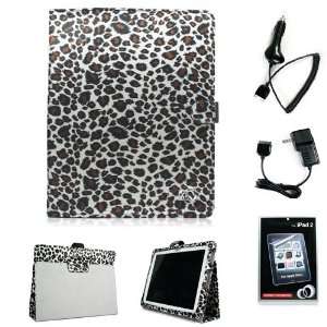: Grey Leopard Print Melrose Magnetic Flap Canvas Case for Apple iPad 