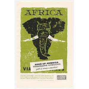  1957 Africa Elephant art Bank of America Travelers Cheques 