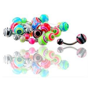   Steel Curved Tongue Barbell with Tie Dye Simulated UV Reflective Ball